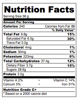 Chocolate goji berry bars nutrition facts